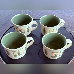 Pfaltzgraff Naturewood Green & Cream Ceramic Dining Mugs Leafs & Potted Plants